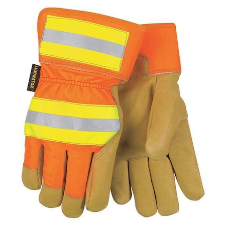 Mcr Safety Hi-Vis Cold Protection Gloves, Pigskin Palm, Safety Cuff, Gold, HiVis Orange and Yellow, 1 PR 19261M