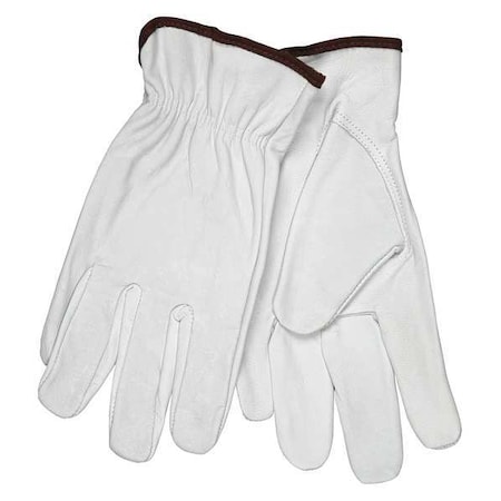 Mcr Safety Leather Drivers Gloves, Goatskin, Shirred Slip-On, Keystone Thumb, Gunn Cut, White, L 1 PR 3613L