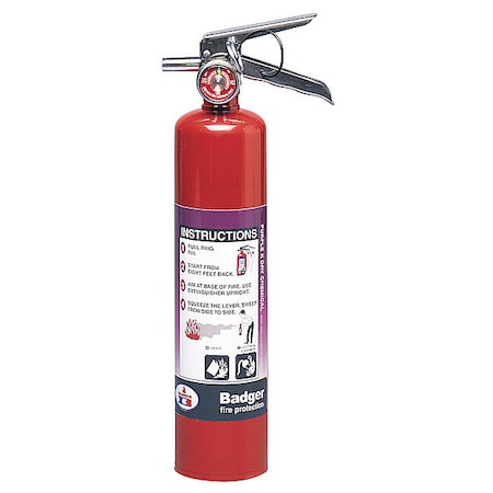 Badger Fire Extinguisher, 2.5 lb Capacity, Class BC , UL Rating10B:C , Potassium Bicarbonate B250P