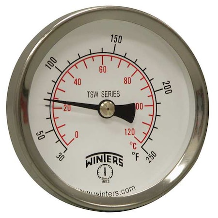 Winters Thermometer, Analog, 30-120 deg, 1/2in NPT TSW174-2LF.