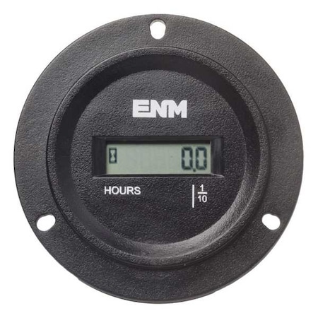 Enm Hour Meter, 3-Hole Round, LCD, Flange TB44B69A