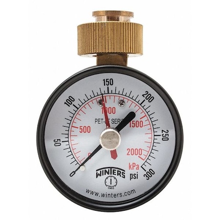 Winters Max Pointer Test Gauge, 2.5 in., 0-300psi PETM217LF