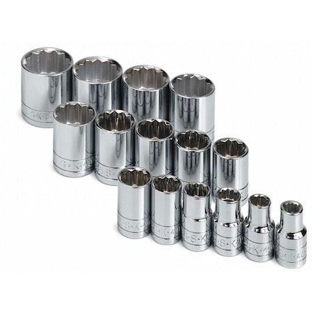 Sk Professional Tools 1/2" Drive Socket Set SAE 15 Pieces 3/8 in to 1 1/4 in , Chrome 4122
