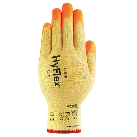 Ansell Hi-Vis Cut-Resistant Coated Gloves, Cut Level A5 , Dipped , Nitrile , Sandy , S 1 PR 11-515