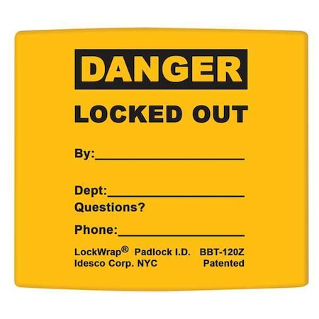 Idesco Padlock Label, 2-1/8inHx1-1/2inW, PK25, LMBBT122AAC LMBBT122AAC