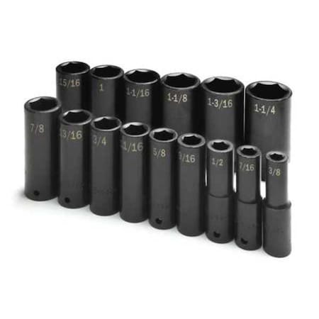 Sk Professional Tools Impact Socket Set, 1/2" Drive, 15 Pieces 4045