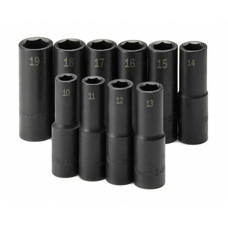 Sk Professional Tools 1/2" Drive Impact Socket Set, Metric, 10 pcs 4033