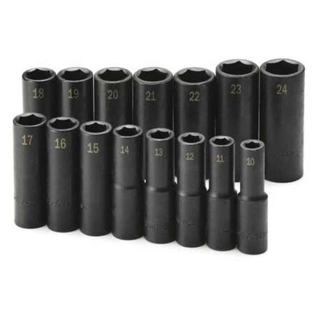 Sk Professional Tools 1/2" Drive Impact Socket Set, Metric, 15pcs, Impact Socket Set, 1/2" Drive, 15 Pieces 4048