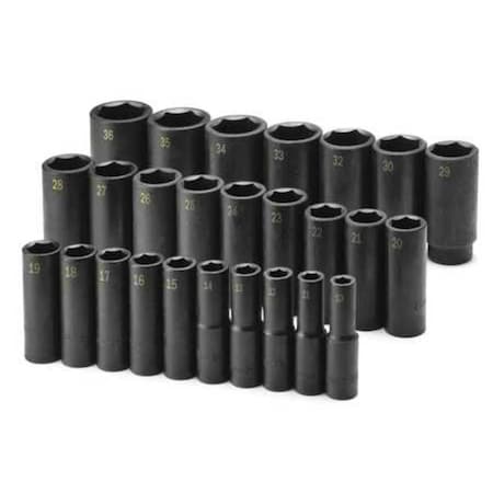 Sk Professional Tools 1/2" Drive Impact Socket Set, Metric, 26pcs, Impact Socket Set, 1/2" Drive, 26 Pieces 4047