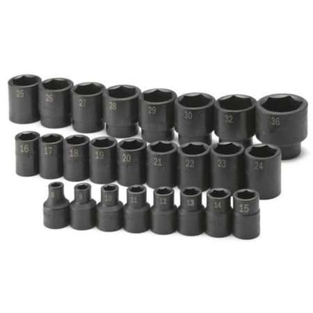 Sk Professional Tools 1/2 in Drive Impact Socket Set, Metric, 25 pcs, Includes: Rail 4037