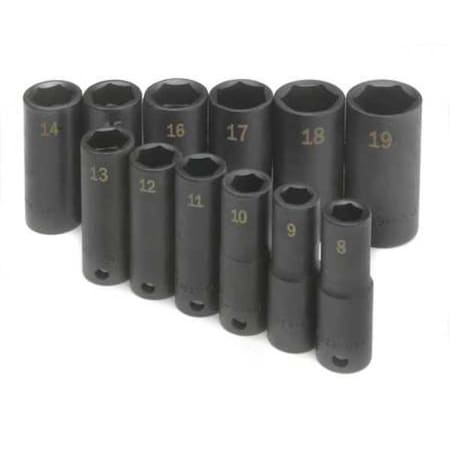 Sk Professional Tools 3/8 in Drive Impact Socket Set, Metric, 12 pcs, Connection Type: Hex 4082