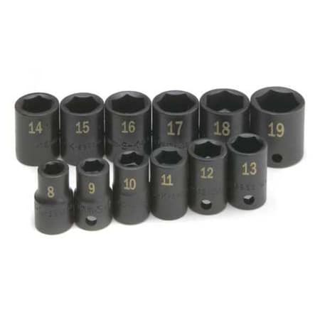 Sk Professional Tools 3/8 in Drive Impact Socket Set, Metric, 12 pcs, Includes: Rail 4062
