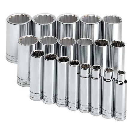 Sk Professional Tools 1/2" Drive Socket Set SAE 19 Pieces 3/8 in to 1 1/2 in , Chrome, Skt St, Chrm, 3/8-1 1/4 in, 12Pt 4819-6