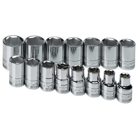 Sk Professional Tools 1/2" Drive Socket Set, Metric, 15 Pieces, Chrome, Range 10 to 24 mm, 6-Point 1955