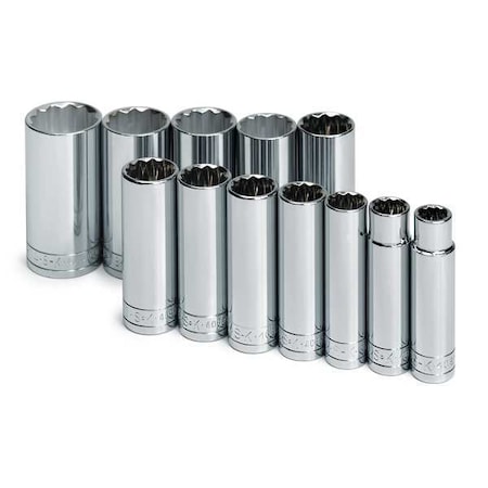 Sk Professional Tools 1/2" Drive Socket Set SAE 12 Pieces 1/2 in to 1 1/4 in , Chrome, Skt St, Chrm, 1/2-1 1/8 in, 12Pt 4812