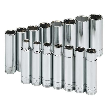 Sk Professional Tools 1/2" Drive Socket Set Metric 15 Pieces 10 mm to 24 mm , Chrome, Skt St, Chrm, 1 3/8-1 in, 12Pt 1945