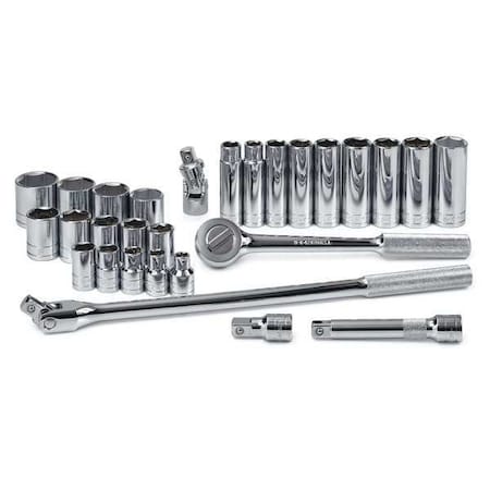 Sk Professional Tools 1/2" Drive Socket Set SAE 28 Pieces 3/8 in to 1 1/4 in , Chrome 4128-6