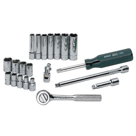 Sk Professional Tools 1/4" Drive Socket Set SAE 21 Pieces 3/16 in to 1/2 in , Chrome 4921