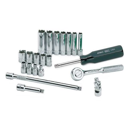 Sk Professional Tools 1/4" Drive Socket Set Metric 21 Pieces 4 mm to 12 mm , Chrome 89009