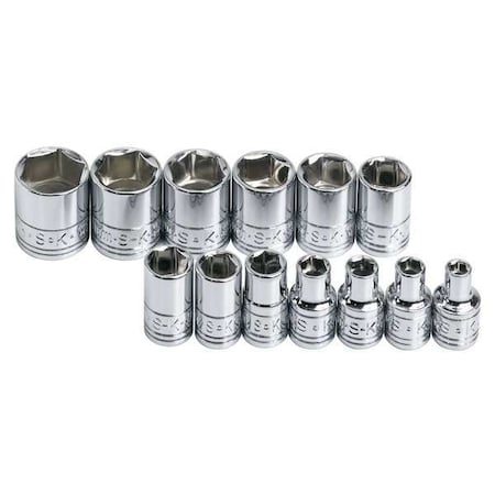 Sk Professional Tools 1/4" Drive Socket Set Metric 13 Pieces 4 mm to 15 mm , Chrome, Skt St, Chrm, 10-21 mm, 12Pt 1313