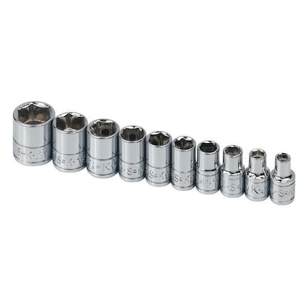 Sk Professional Tools 1/4" Drive Socket Set, SAE, 3/16 in to 9/16 in, Chrome, 6-Point, 10-Pieces 4910