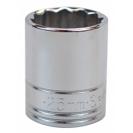 Sk Professional Tools 1/2 in Drive, 25mm Metric Socket, 12 Points, Steel, Chrome, 25 mm 40325