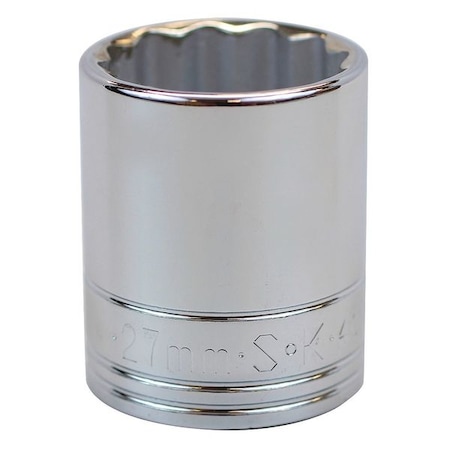 Sk Professional Tools 1/2 in Drive, 27mm Metric, Socket, 12 Points, Steel, Chrome, 27 mm 40327