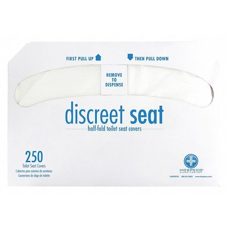 Hospeco Toilet Seat Covers, Discreet Seat, 1/2 Fold, 16 3/4 in x 14 1/2 in, 250 Sheets/Pack, White, 20PK DS-5000