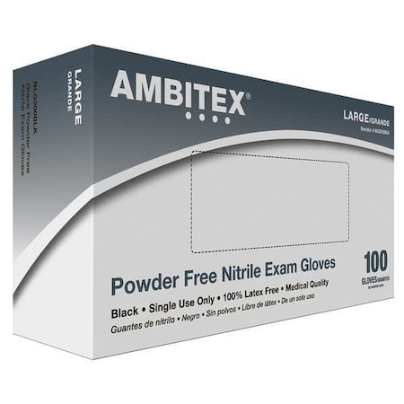 Ambitex Textured Gloves, 3.5 mil Palm, Nitrile, Powder-Free, L, 100 PK, Black NLG200BLK