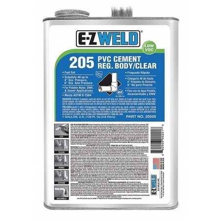 Ez Weld Pipe Cement, PVC, Reg Bodied, 128 oz., Clear 20505