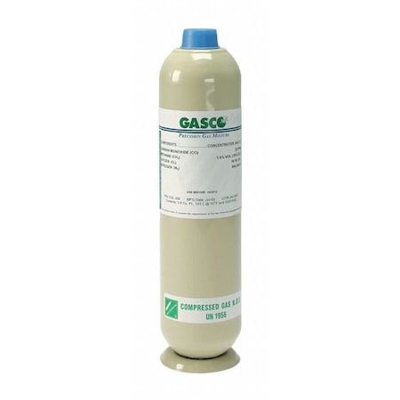 GASCO Calibration Gas, Carbon Monoxide, Methane, Nitrogen, Oxygen, 103 L, C-10 (5/8 in UNF) Connection 103L-310S