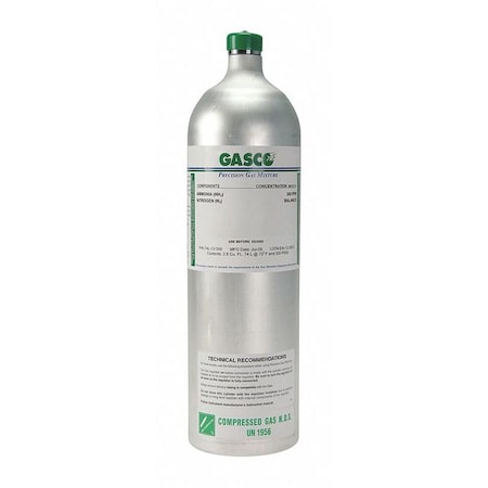 GASCO Calibration Gas, Hydrogen Sulfide, Nitrogen, 74 L, C-10 (5/8 in UNF) Connection, +/-5% Accuracy 74L-98-1000