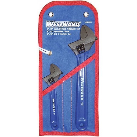 Westward Adj. Wrench Set, 6", 10", Black, 2 Pc. 20PG95