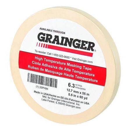 Zoro Select Painter's Tape, 1/2 in W x 60 yd L, 6.3 mil Thick, Tan, Rubber Adhesive 20PH94
