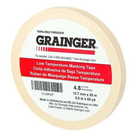 Zoro Select Masking Tape, 1/2 in W x 60 yd L, 4.8 mil Thick, Tan, Rubber Adhesive 20PJ07