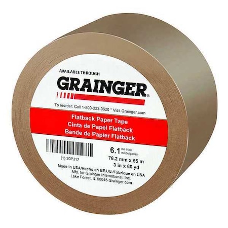 Zoro Select Packaging Tape, 3 in W x 60 yd L, 6.1 mil Thick, Tan, Rubber Adhesive 20PJ17