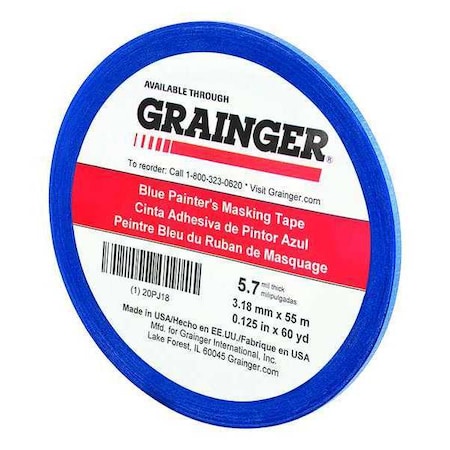Zoro Select Painter's Tape, Blue, 1/8 in W, 60 yd L, 5.7 mil Thick, CP 27 20PJ18