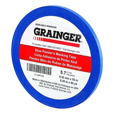 Zoro Select Painter's Tape, Blue, 1/4 in W, 60 yd L, 5.7 mil Thick, CP 27 20PJ19