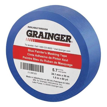 Zoro Select Painter's Tape, Blue, 1 1/2 in W, 60 yd L, 5.7 mil Thick, CP 27 20PJ23