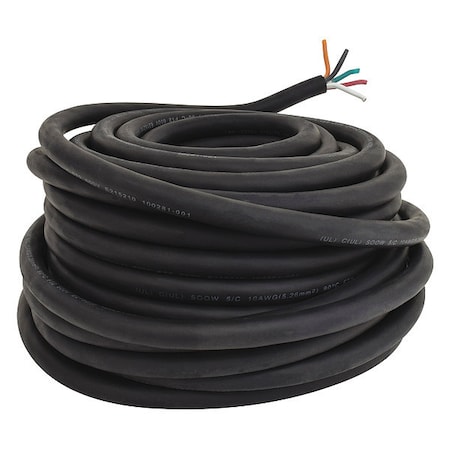 Zoro Select Portable Cord, SOOW, 10 AWG, 5 C, Black, Rubber, Stranded, 600V, Indoor/Outdoor, 100 ft E3678