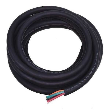 Zoro Select Portable Cord, SOOW, 10 AWG, 5 C, Black, Rubber, Stranded, 600V, Indoor/Outdoor, 25 ft E3649