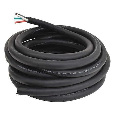 Zoro Select Portable Cord, SOOW, 6 AWG, 4 C, Black, Rubber, Stranded, 600V, Indoor/Outdoor, 50 ft E3667