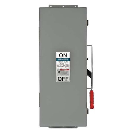 SIEMENS Nonfusible Safety Switch, Heavy Duty, 600V AC, 4PST, 30 A, NEMA 12, 3R, 4X HNF461J