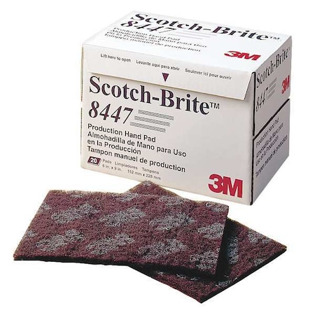 Scotch-Brite Sanding Hand Pad, 6 in x 9 in Dia, No Hole, Aluminum Oxide, 220 Grit, Non-Woven Type, 8447, 60PK 8447