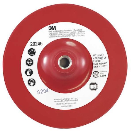 3M Hook-and-Loop Disc Backup Pad, 7" Dia, Center Hole, 20245 60440179541