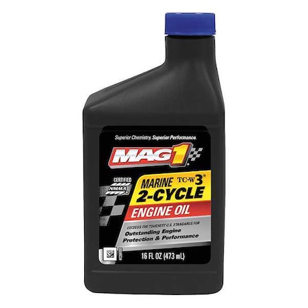 Mag 1 2-Cycle Synthetic Blend Marine Motor Oil, TC-W3 certified, Blue, 16 Oz. MAG60140