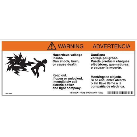 Brady Warning Labels, 4-1/2inHx10-3/4inW, Tape, 46348 46348
