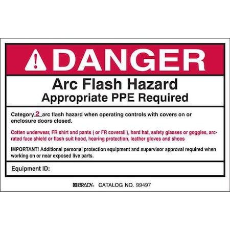 Brady Arc Flash Protection Label, 4inHx6inW, PK5 121110