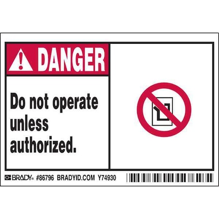 Brady Machine/Equipment Labl, 3-1/2inHx5inW, PK5, 86796 86796