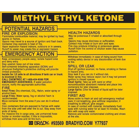 BRADY Chemical Label, 3 3/4 in H, 4 1/2 in W, 93569 93569